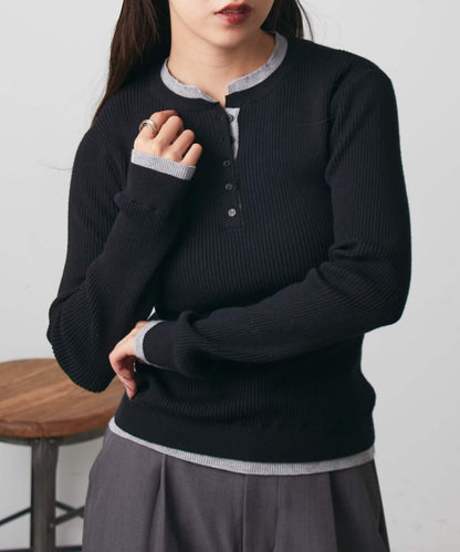 層疊亨利領羅紋針織衫