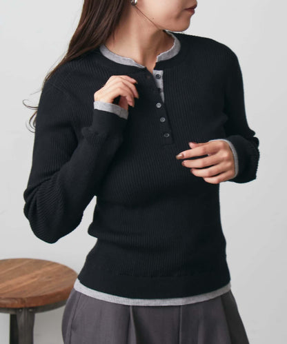 層疊亨利領羅紋針織衫