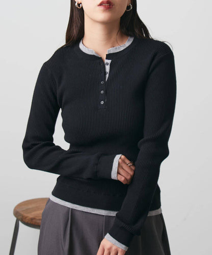 層疊亨利領羅紋針織衫