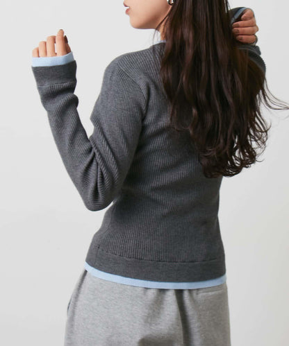 層疊亨利領羅紋針織衫