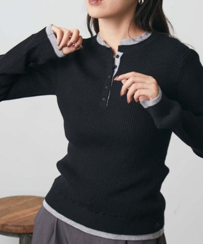 層疊亨利領羅紋針織衫