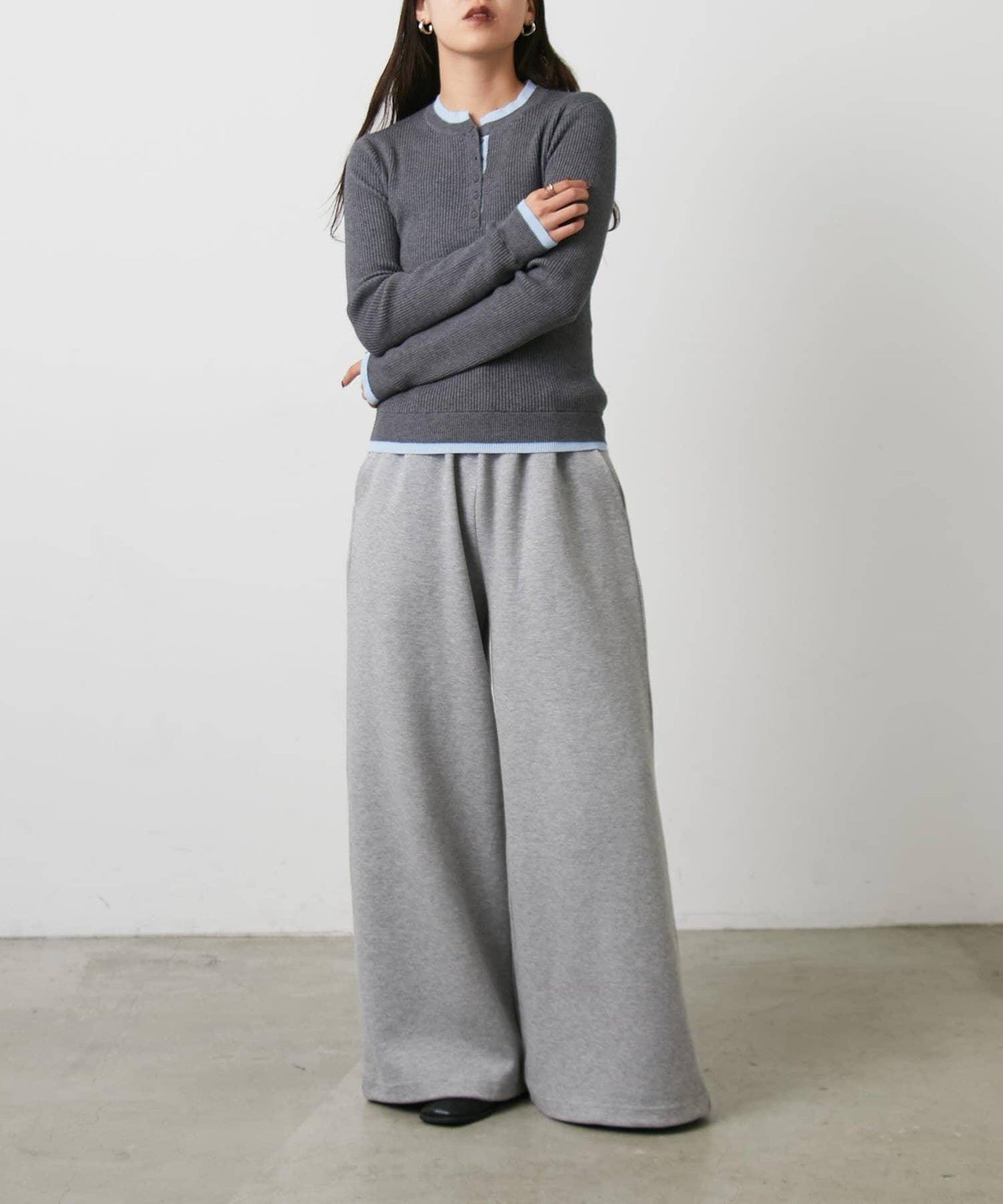 層疊亨利領羅紋針織衫