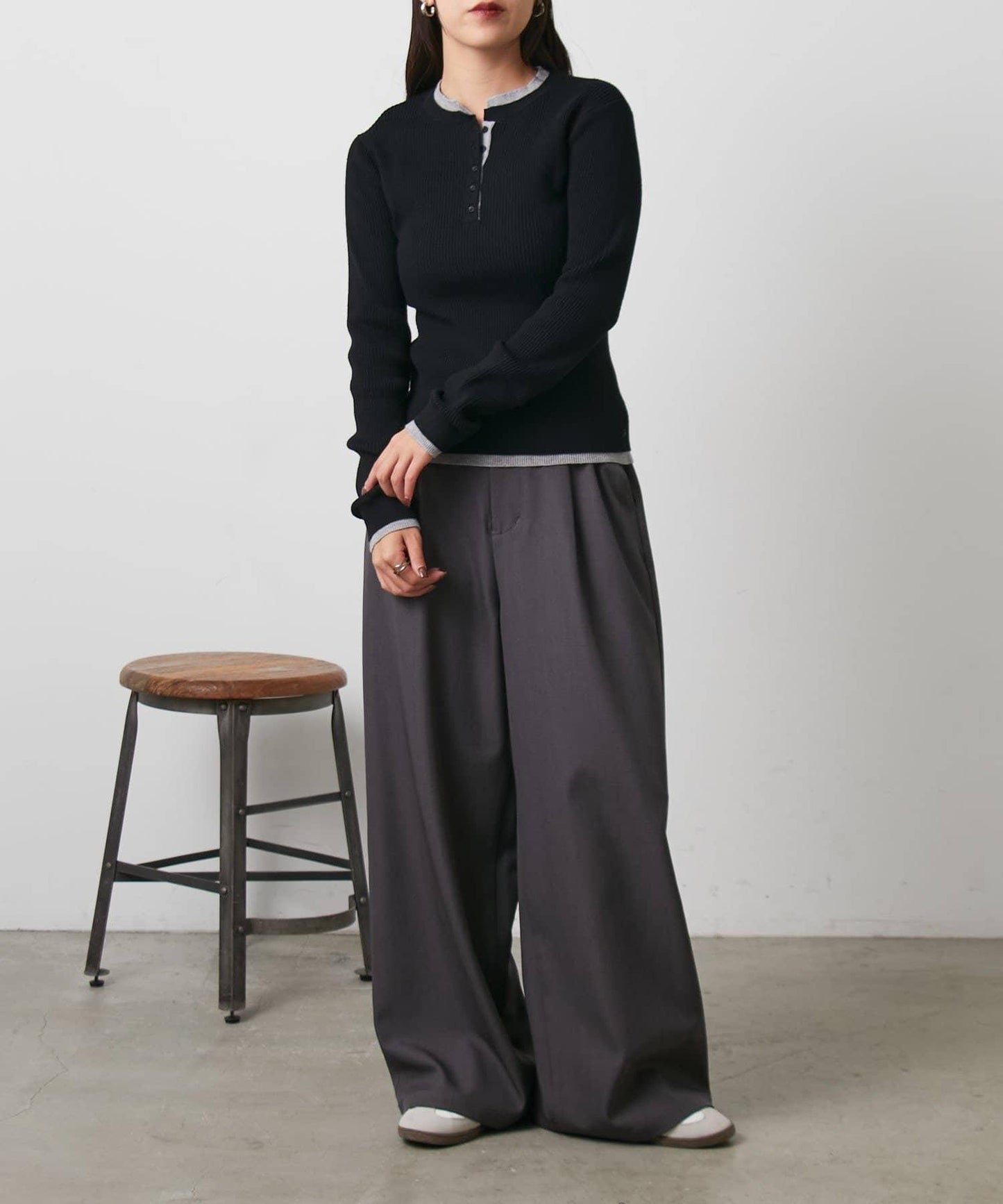 層疊亨利領羅紋針織衫