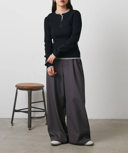 層疊亨利領羅紋針織衫