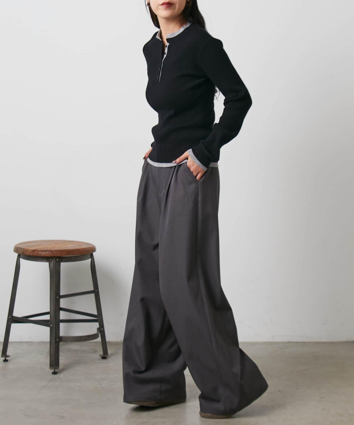 層疊亨利領羅紋針織衫