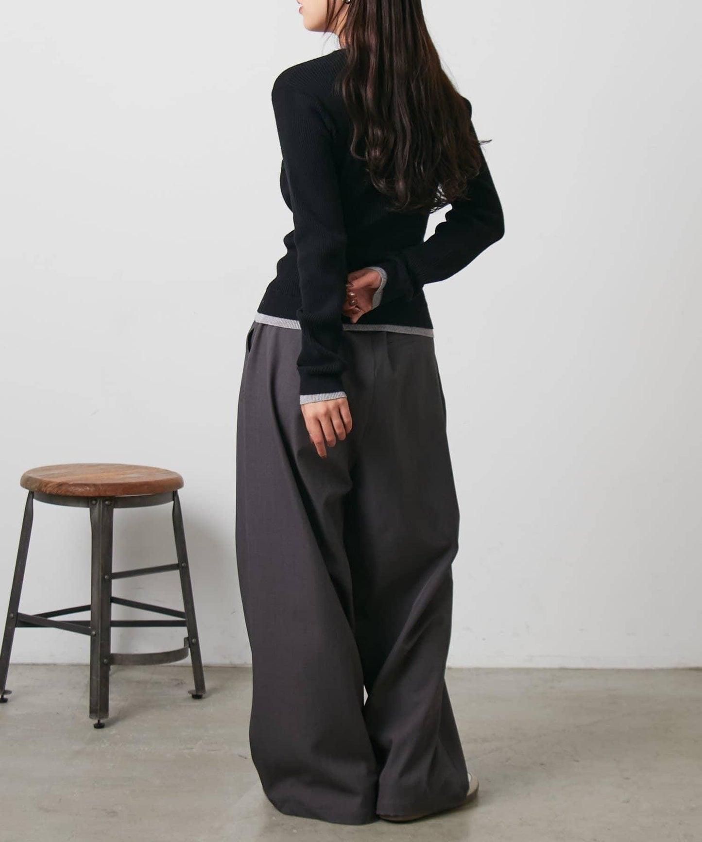 層疊亨利領羅紋針織衫