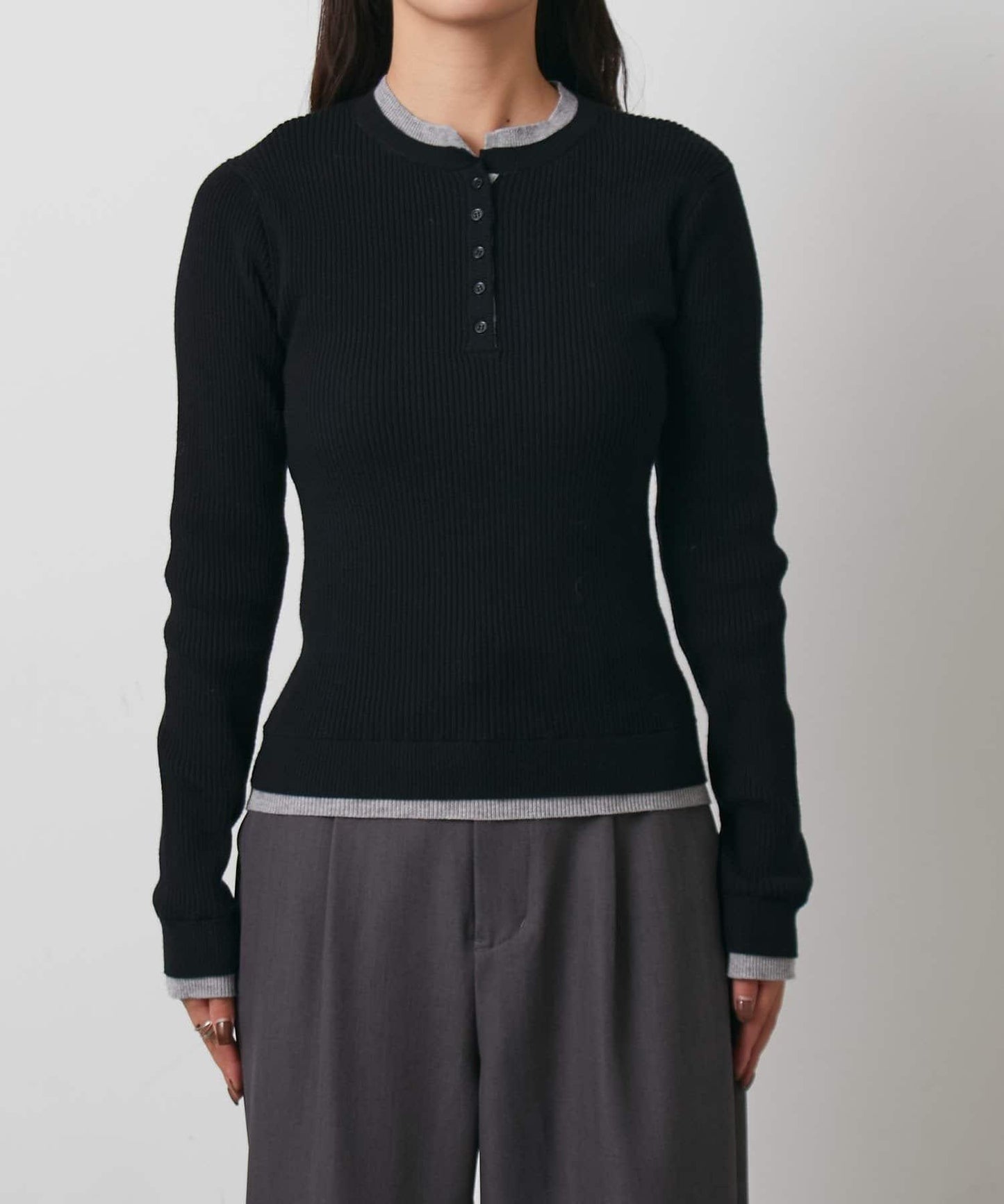 層疊亨利領羅紋針織衫