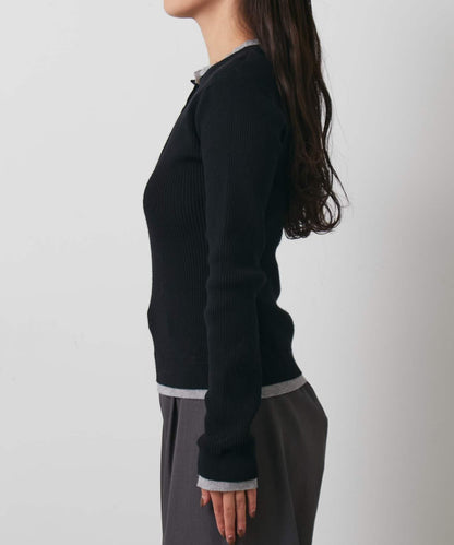 層疊亨利領羅紋針織衫