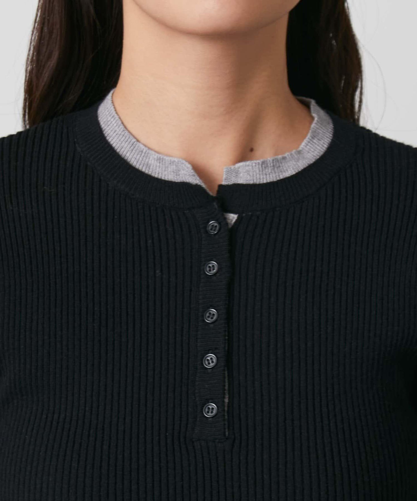 層疊亨利領羅紋針織衫