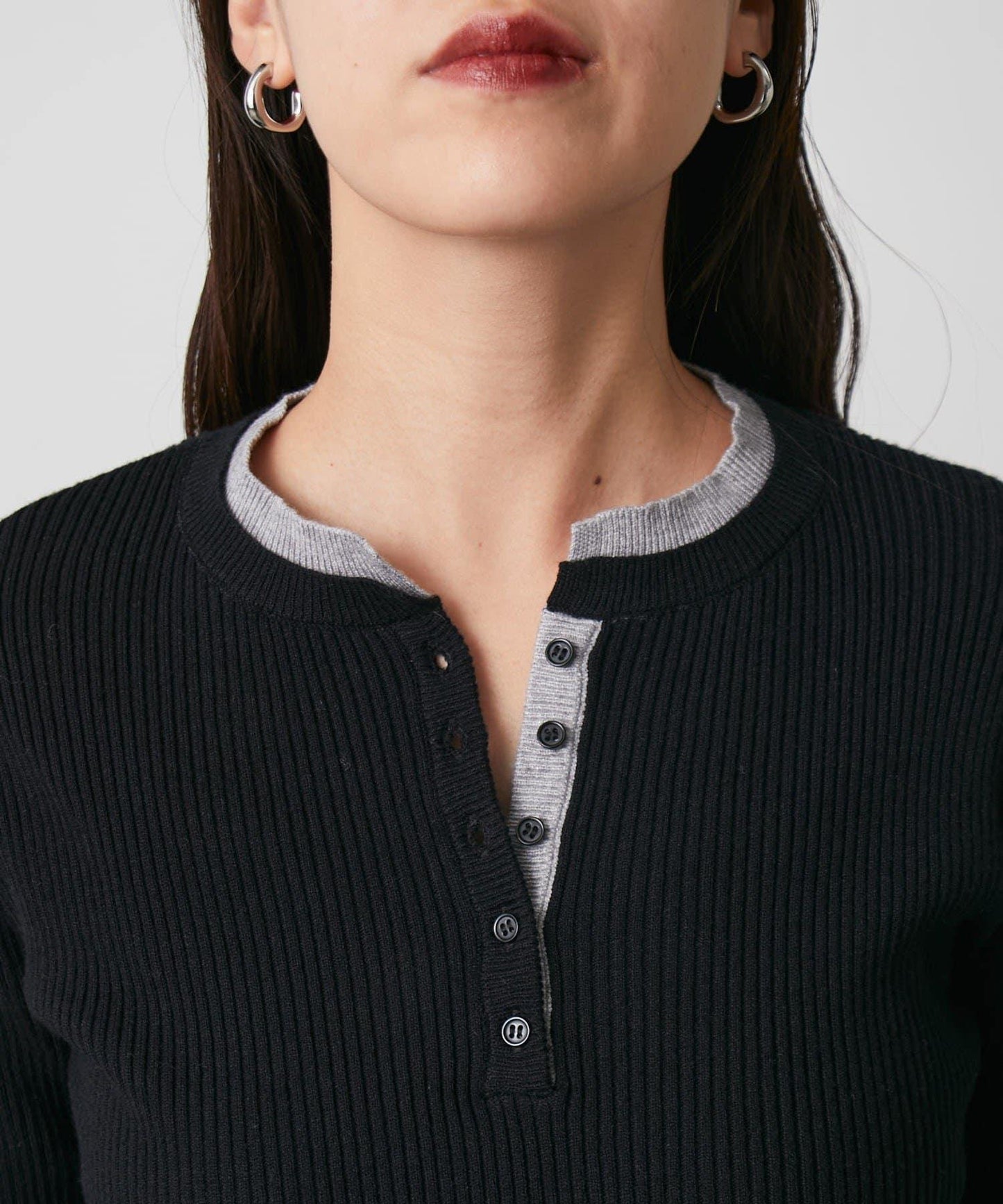 層疊亨利領羅紋針織衫