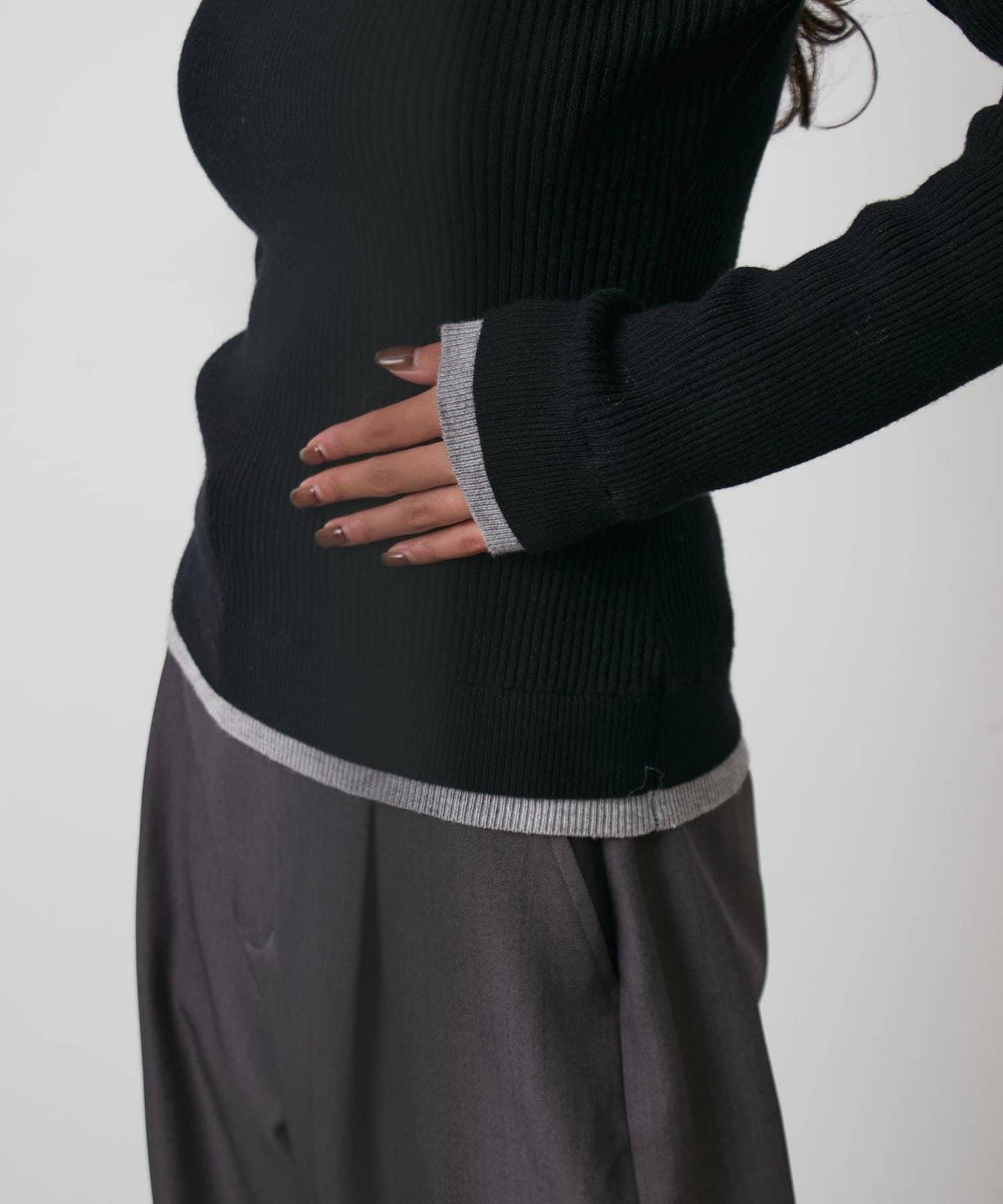 層疊亨利領羅紋針織衫