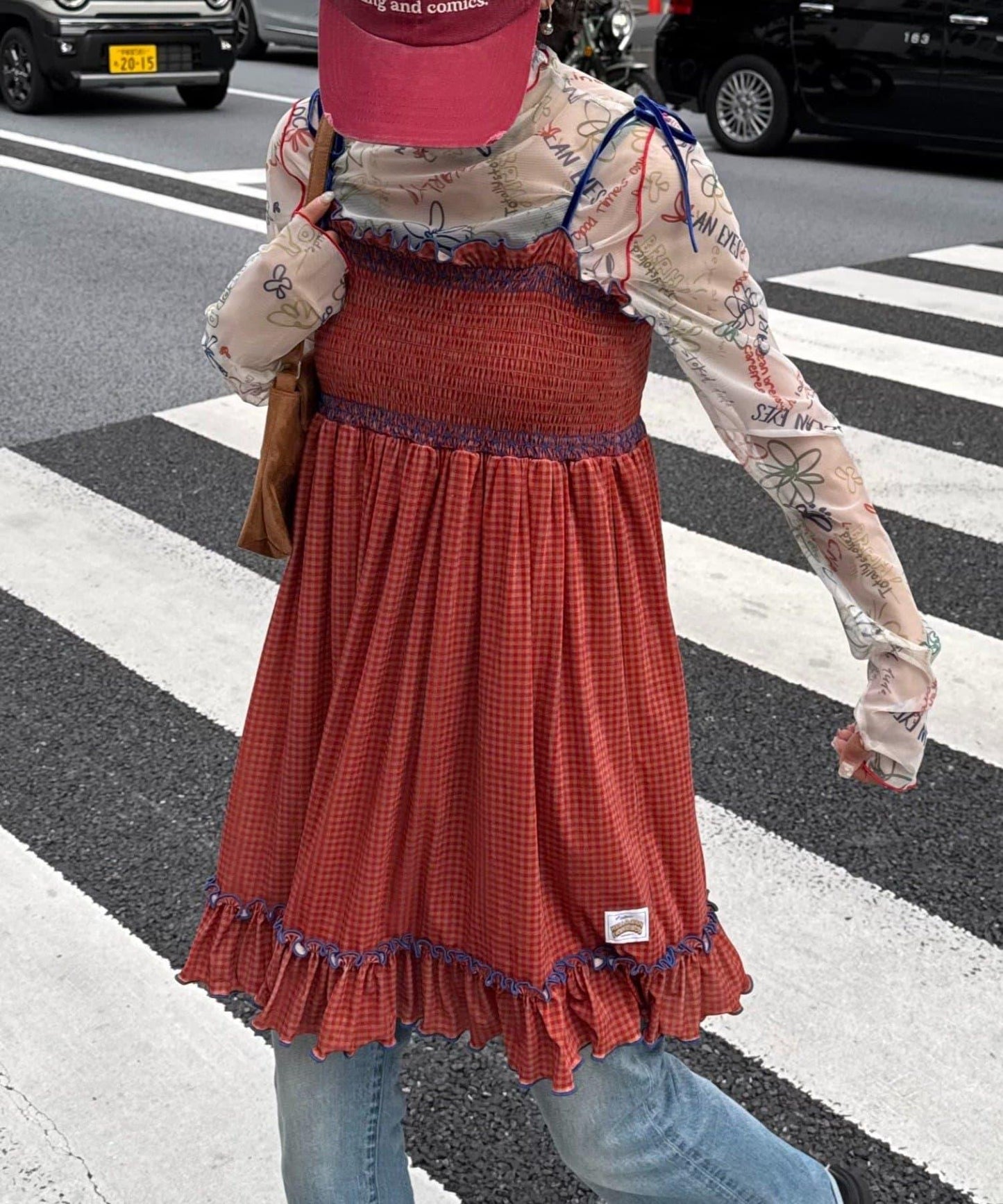 ★【HELLO.SANFRANCISCO/ハローサンフランシスコ】格紋天鵝絨抽褶長款上衣