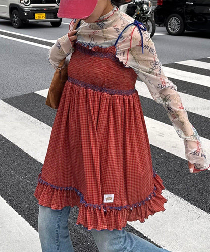 ★【HELLO.SANFRANCISCO/ハローサンフランシスコ】格紋天鵝絨抽褶長款上衣