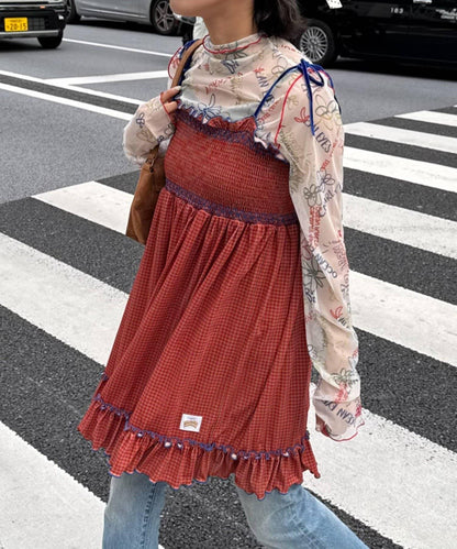 ★【HELLO.SANFRANCISCO/ハローサンフランシスコ】格紋天鵝絨抽褶長款上衣