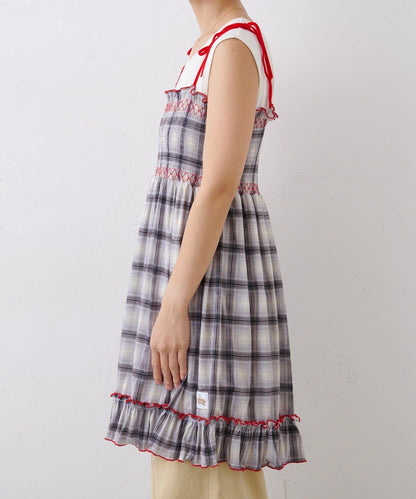 ★【HELLO.SANFRANCISCO/ハローサンフランシスコ】格紋天鵝絨抽褶長款上衣