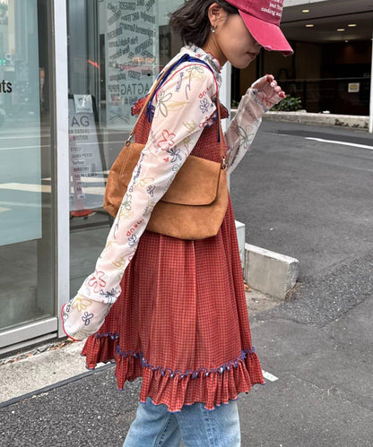 ★【HELLO.SANFRANCISCO/ハローサンフランシスコ】格紋天鵝絨抽褶長款上衣