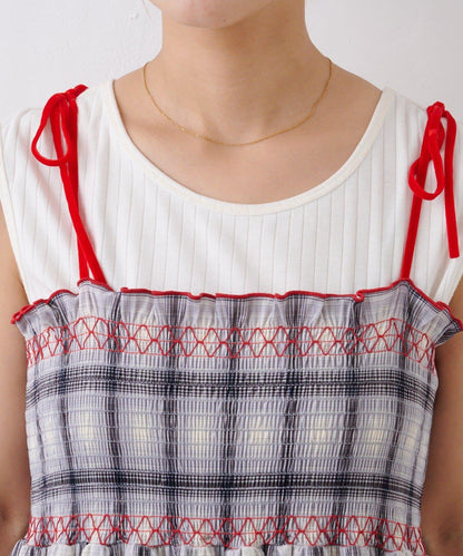 ★【HELLO.SANFRANCISCO/ハローサンフランシスコ】格紋天鵝絨抽褶長款上衣