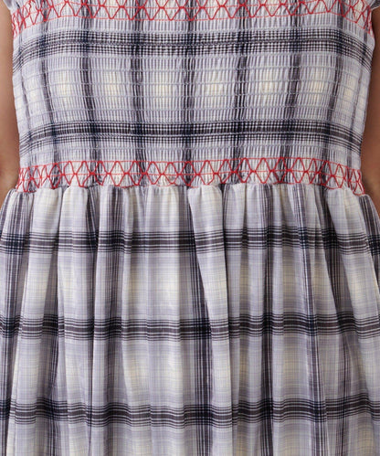 ★【HELLO.SANFRANCISCO/ハローサンフランシスコ】格紋天鵝絨抽褶長款上衣