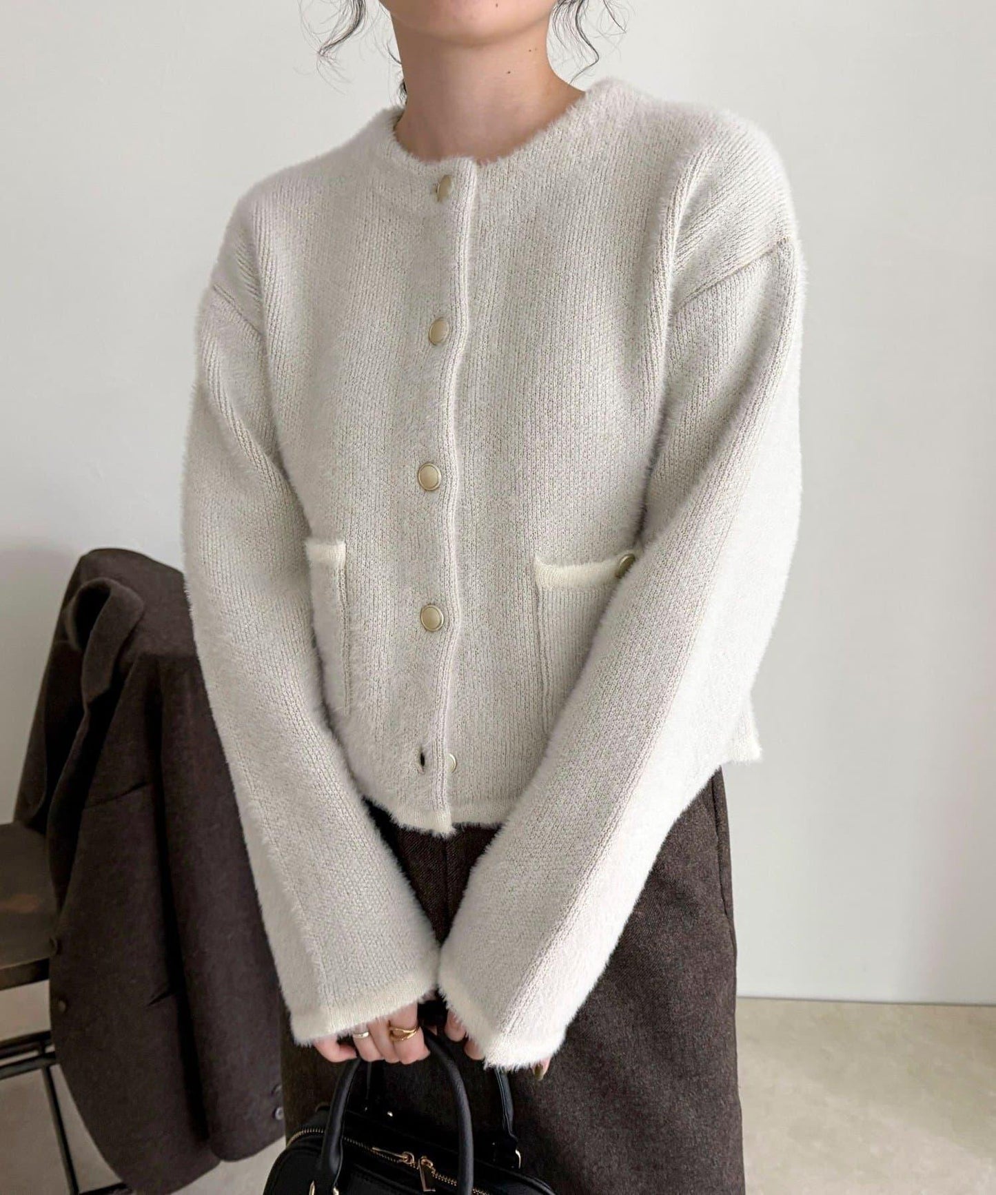 長毛內裡拼色夾克開衫