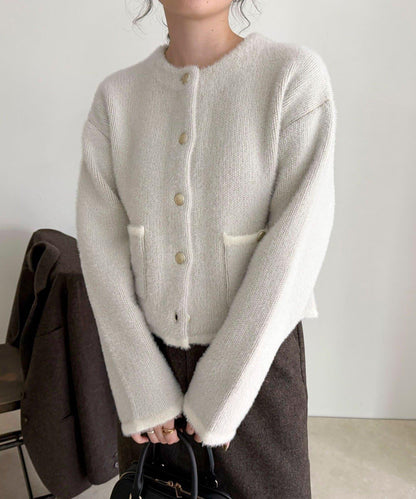 長毛內裡拼色夾克開衫