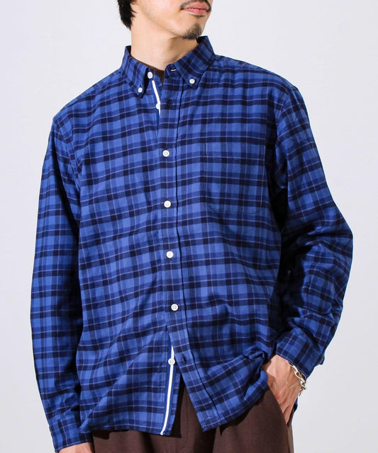 【商務休閒兼用】針織帶扣紐扣領法蘭絨襯衫