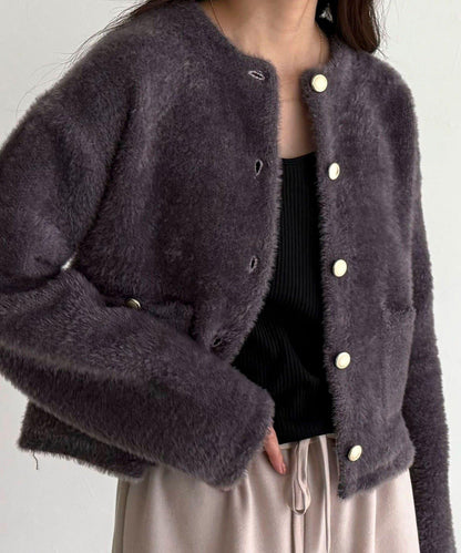 長毛內裡拼色夾克開衫