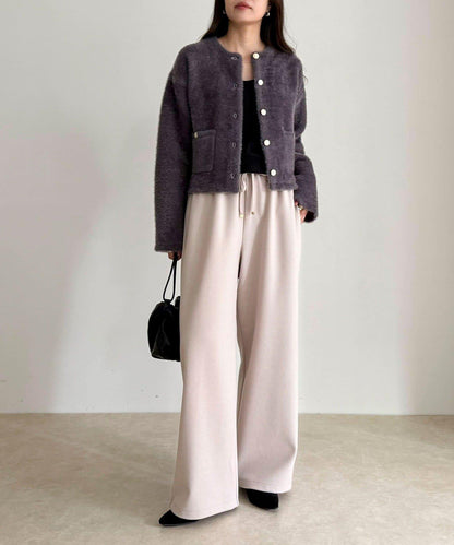 長毛內裡拼色夾克開衫