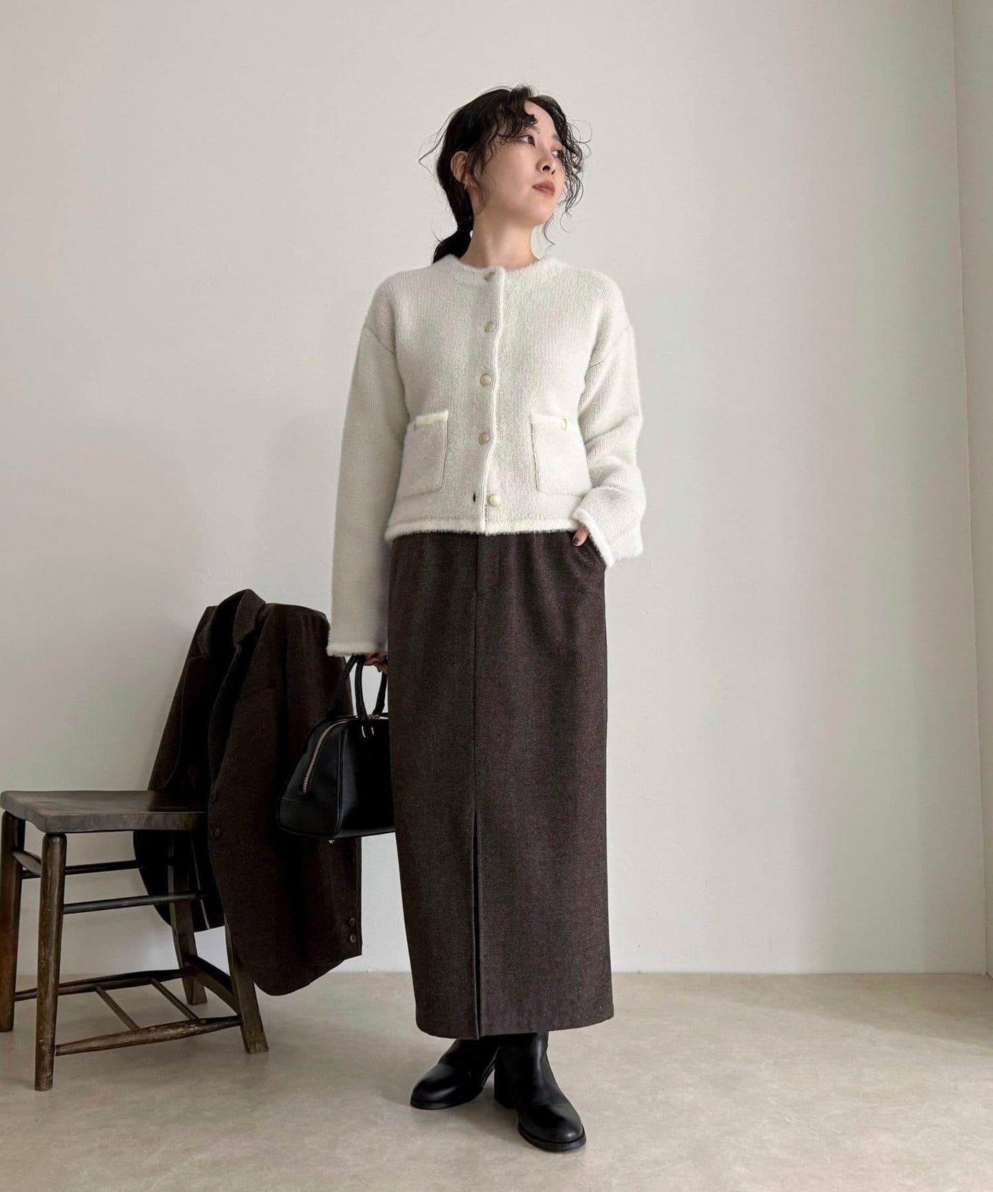 長毛內裡拼色夾克開衫