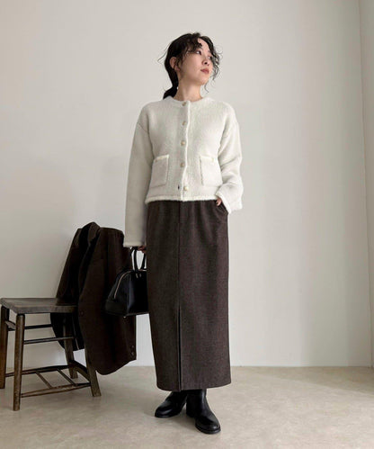 長毛內裡拼色夾克開衫