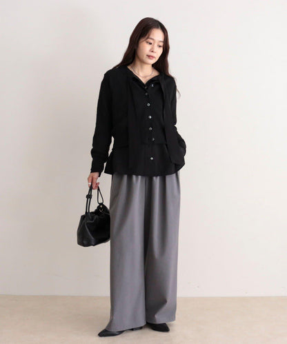 蝴蝶結領褶皺襯衫