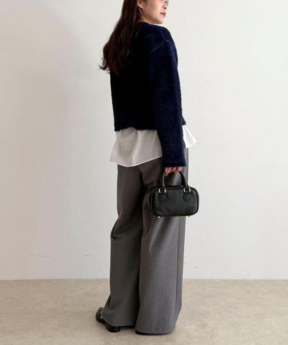 長毛內裡拼色夾克開衫