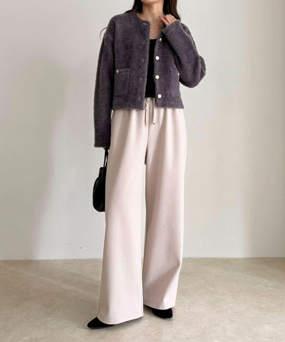 長毛內裡拼色夾克開衫