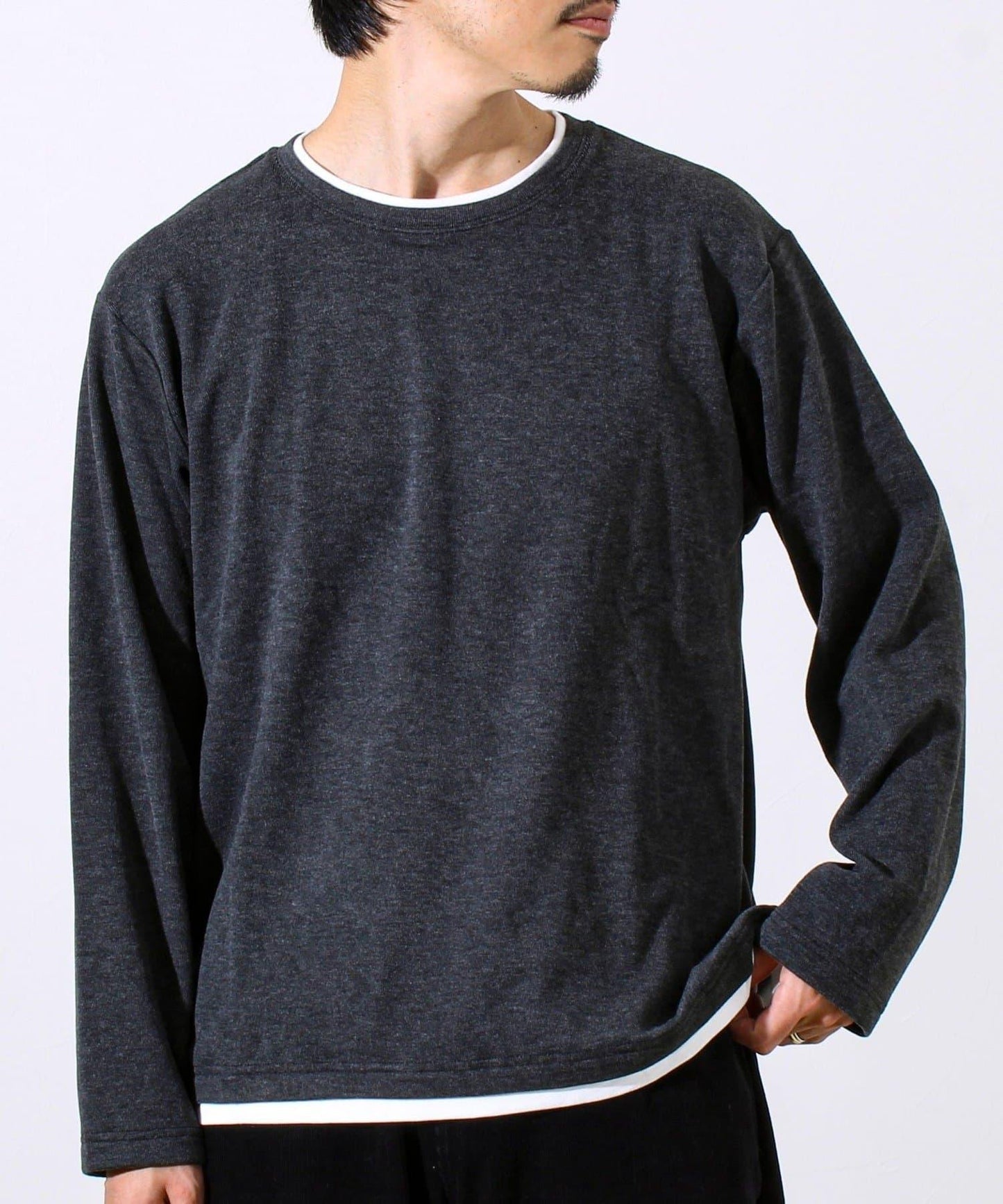 【彈力面料】拉絨假兩件套頭衫