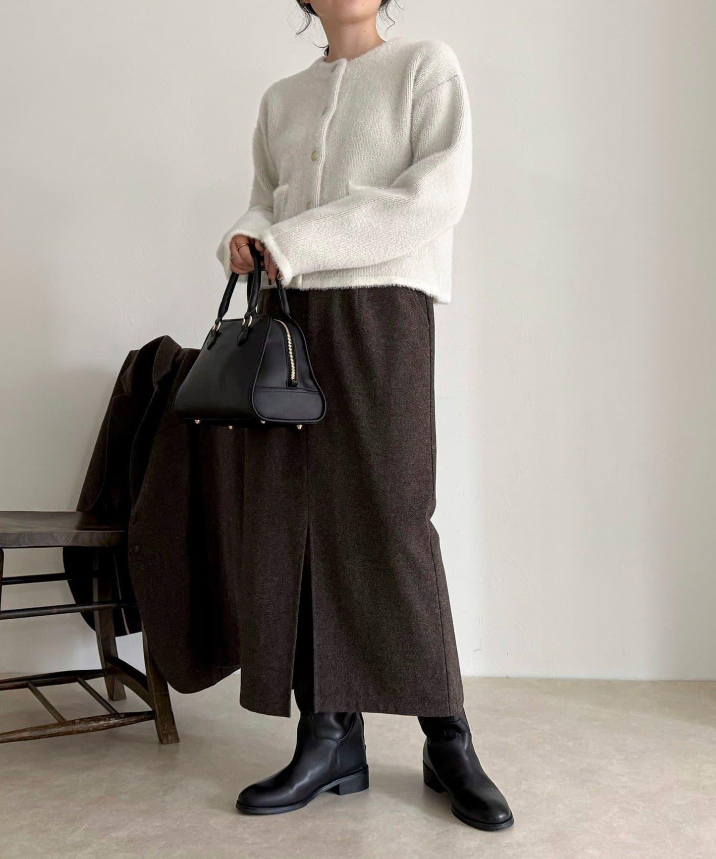 長毛內裡拼色夾克開衫