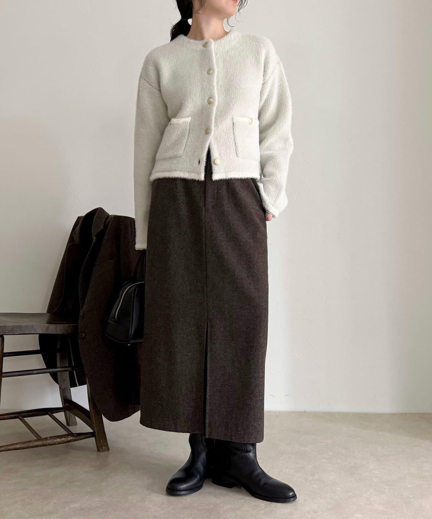 長毛內裡拼色夾克開衫