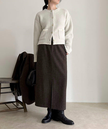 長毛內裡拼色夾克開衫