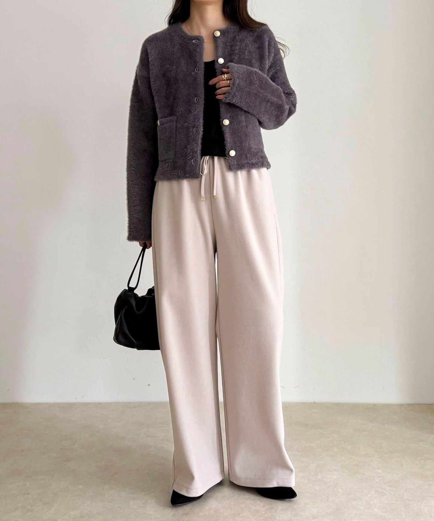 長毛內裡拼色夾克開衫