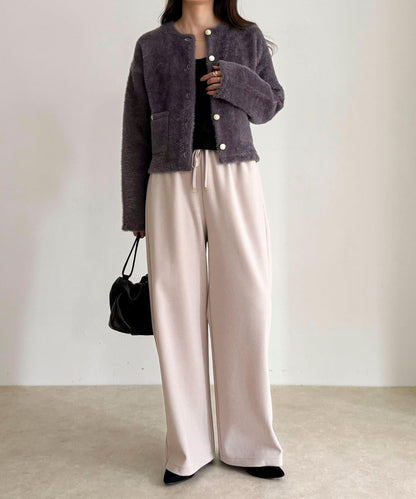 長毛內裡拼色夾克開衫