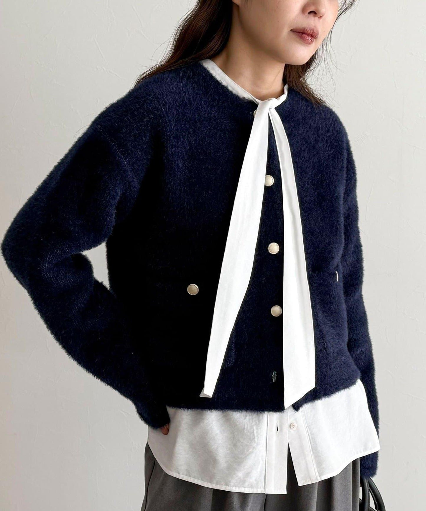 長毛內裡拼色夾克開衫