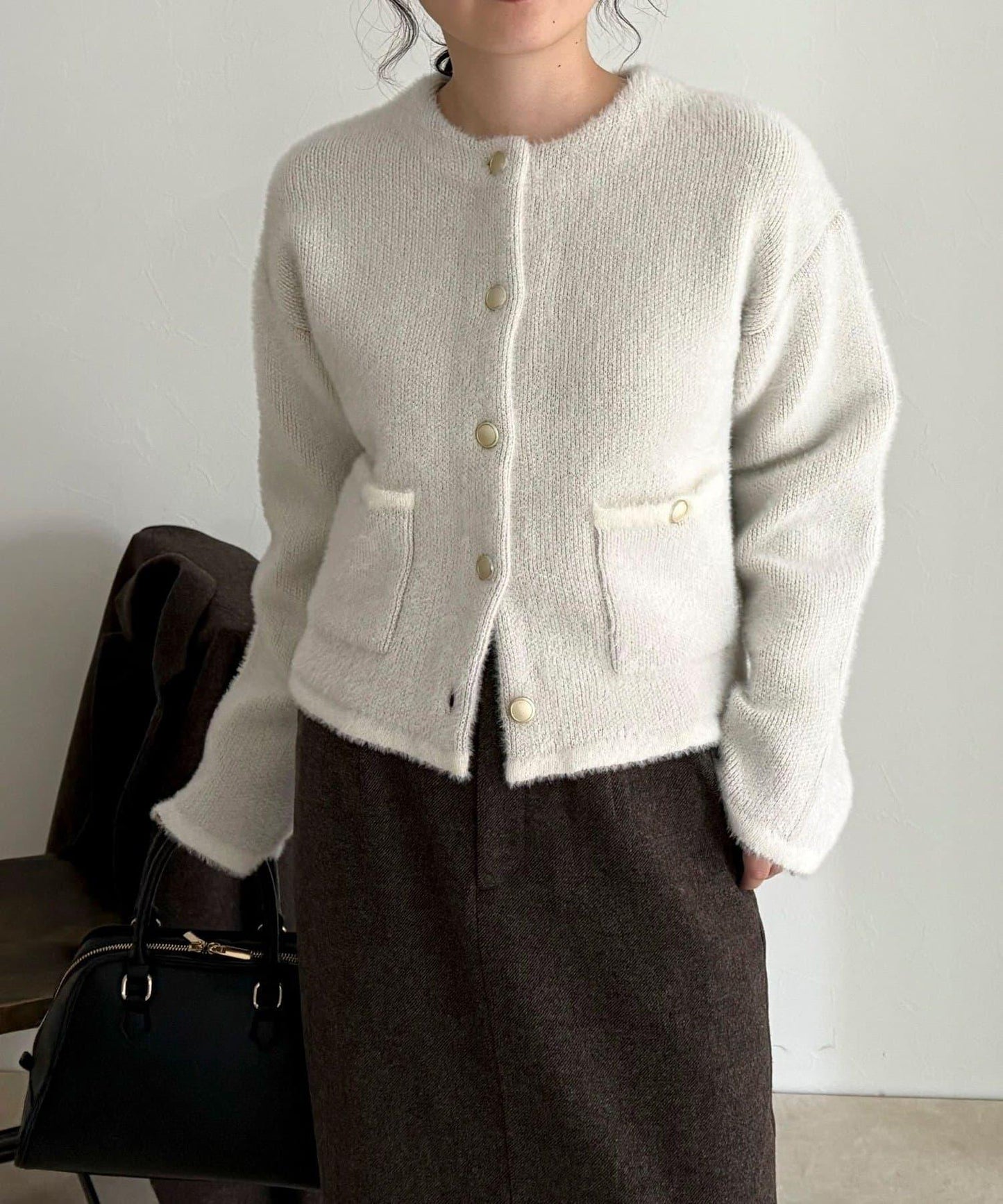 長毛內裡拼色夾克開衫