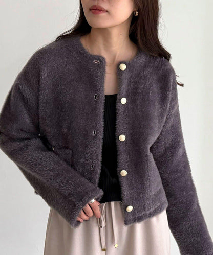 長毛內裡拼色夾克開衫