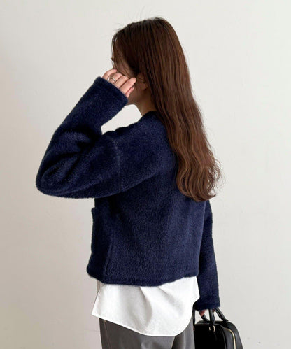 長毛內裡拼色夾克開衫