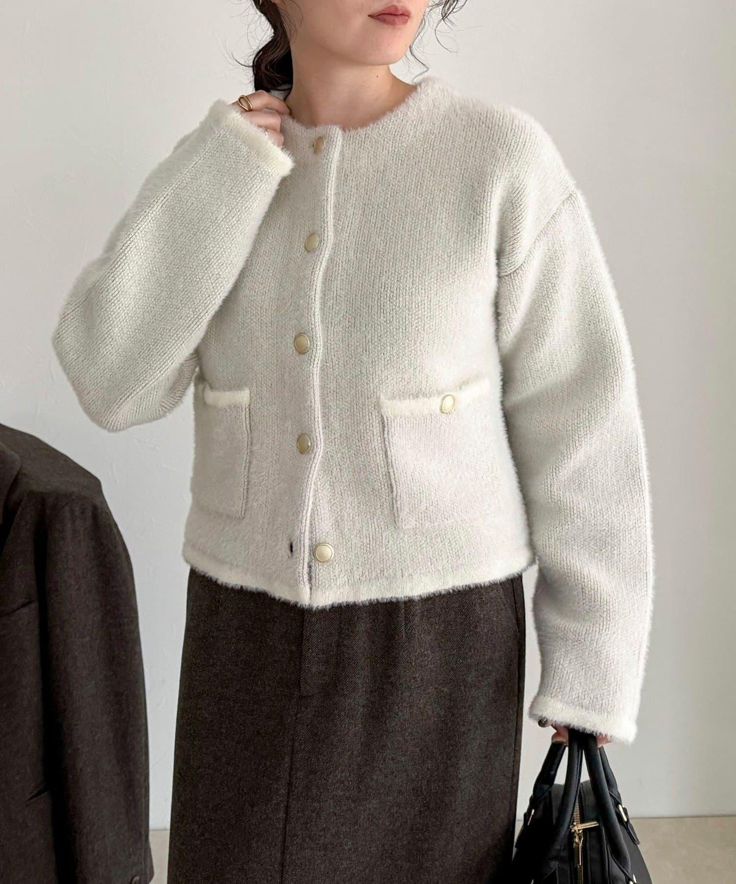 長毛內裡拼色夾克開衫