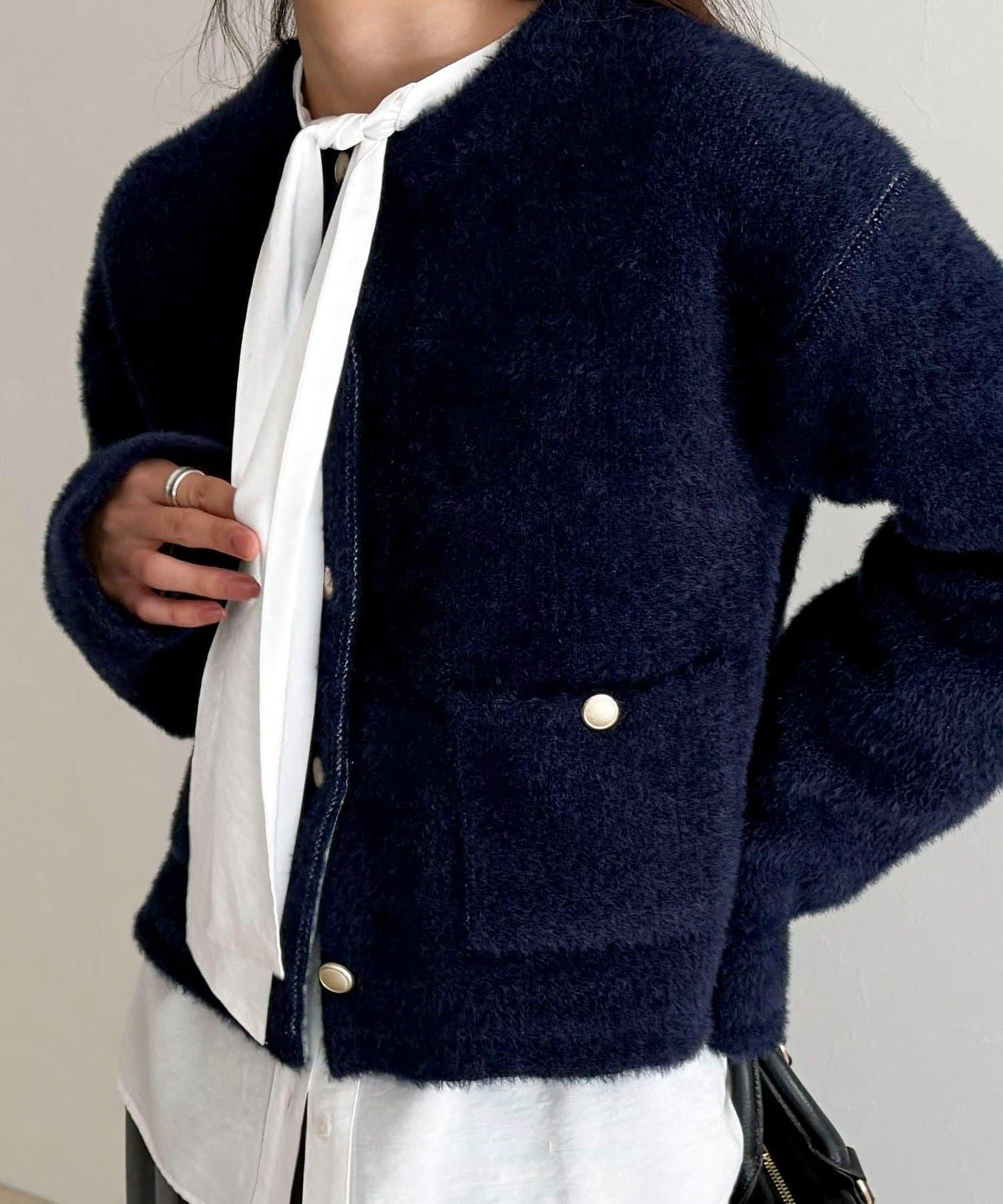 長毛內裡拼色夾克開衫