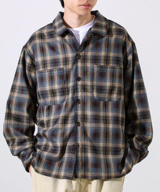 【主打單品】TR漸變格紋毛邊縫線襯衫