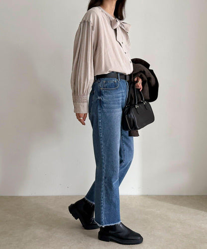 蝴蝶結領褶皺襯衫