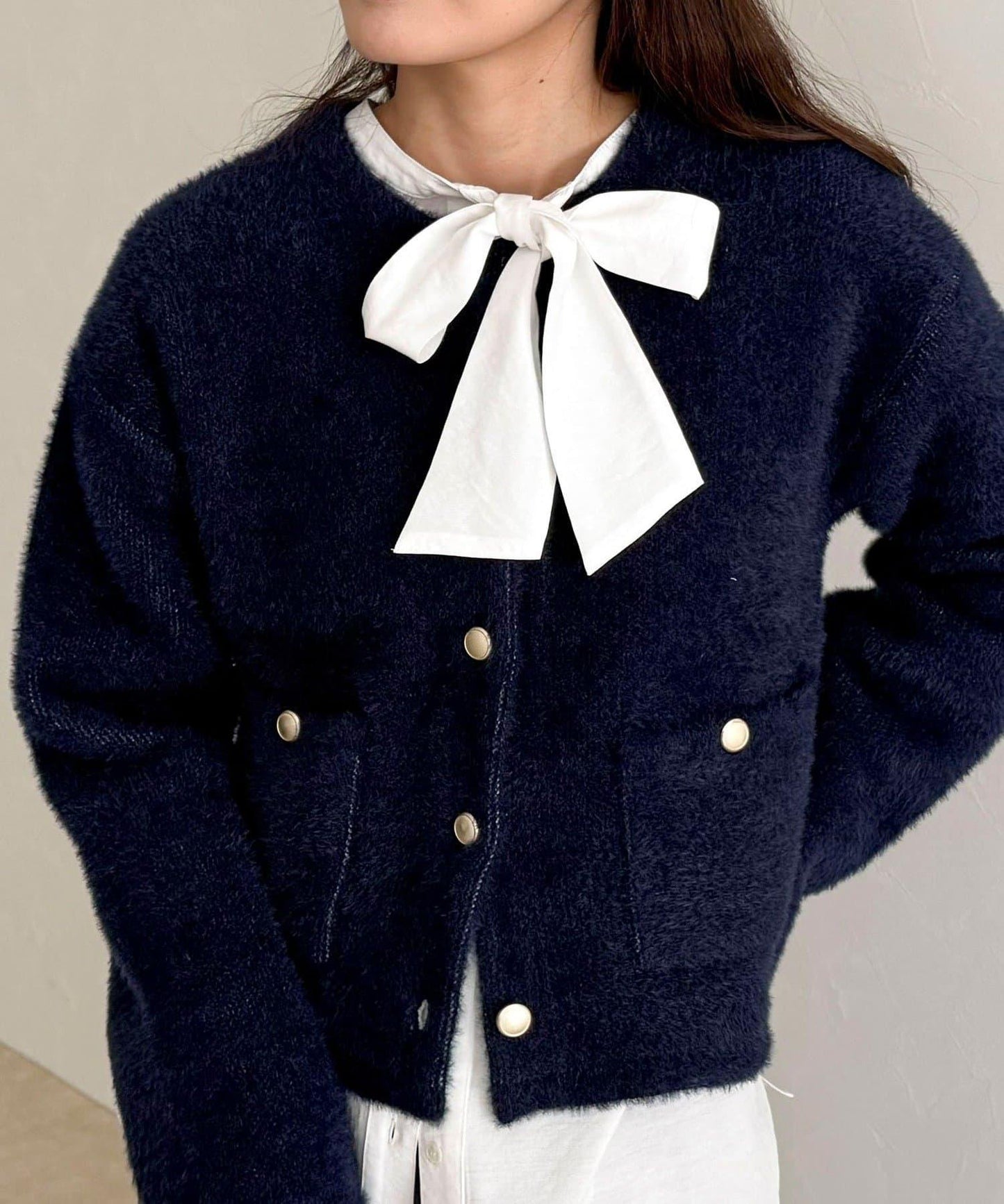 長毛內裡拼色夾克開衫