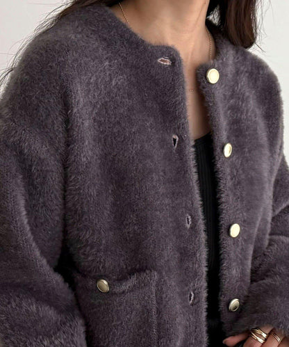長毛內裡拼色夾克開衫