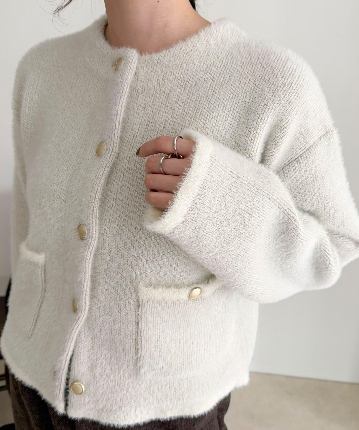 長毛內裡拼色夾克開衫