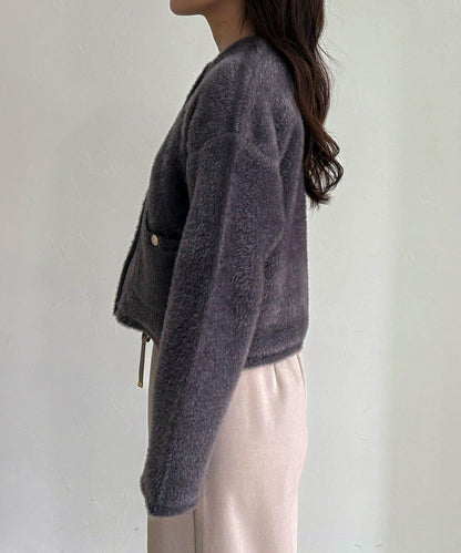 長毛內裡拼色夾克開衫